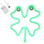 GloboStar® 78572 Φωτιστικό Ταμπέλα Φωτεινή Επιγραφή NEON LED Σήμανσης FOUR LEAF CLOVER 5W με Καλώδιο Τροφοδοσίας USB - Μπαταρίας 3xAAA (Δεν Περιλαμβάνονται) - Πράσινο - Image 2