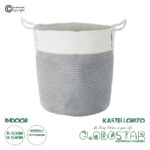 GloboStar® Artificial Garden KASTELLORIZO 20198 Διακοσμητικό Πλεκτό Καλάθι - Κασπώ Γλάστρα - Flower Pot  Γκρι με Λευκό Π35cm x Υ40cm