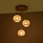 GLOBOSTAR® ILLUMIO 201-0027 Vintage Κρεμαστό Φωτιστικό Οροφής με Ντουί 3 x E27 AC 220-240V IP20 - Χρυσό & Μπεζ - Μ40 x Π40 x Υ53cm - Image 3