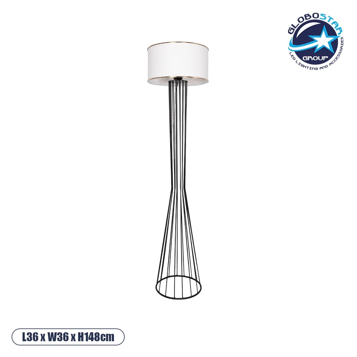 201_0036_1 GLOBOSTAR® NOVA 201-0036 Μοντέρνο Επιδαπέδιο Φωτιστικό με Ντουί 1 x E27 AC 220-240V IP20 - Μαύρο & Λευκό - Μ36 x Π36 x Υ148cm - Image 1