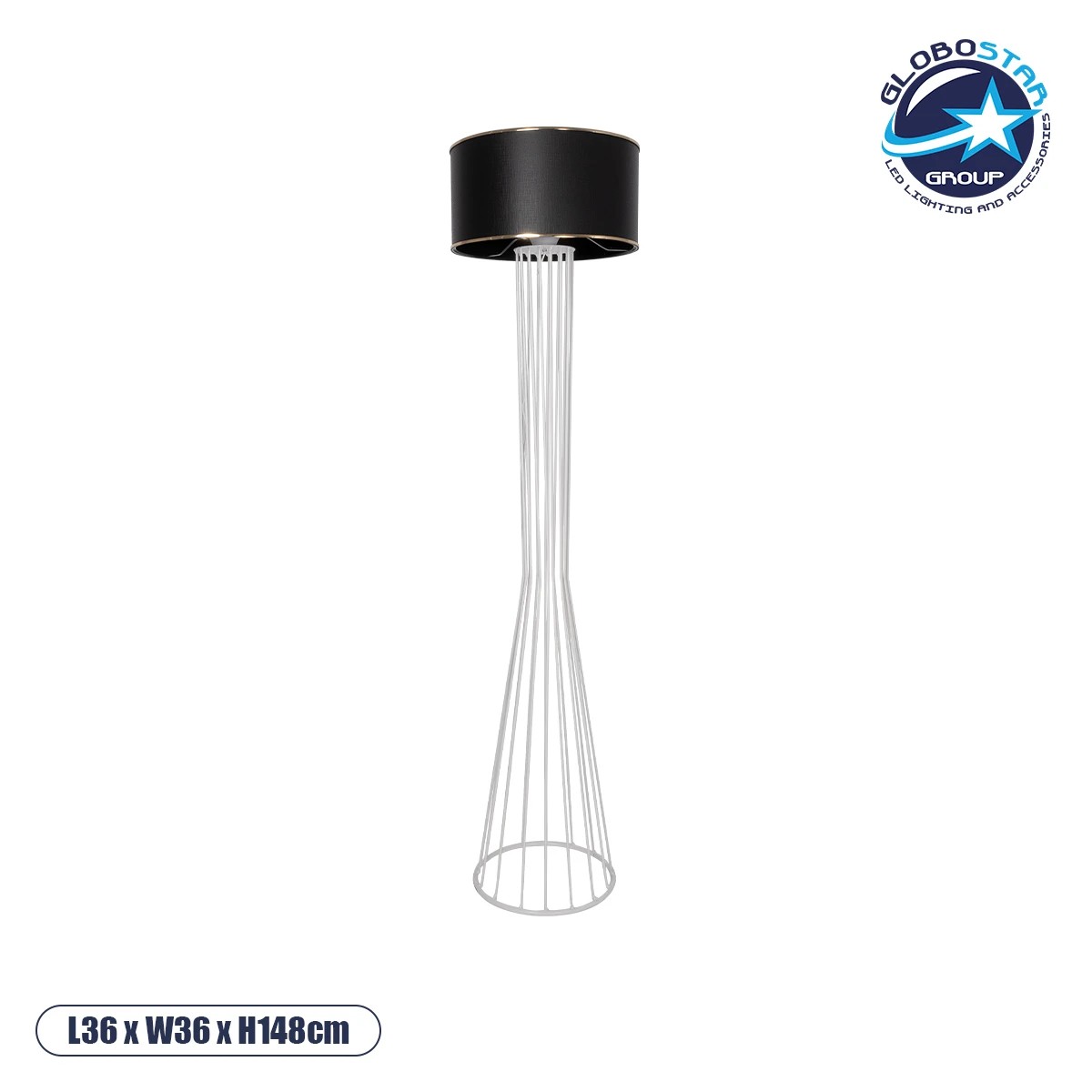 201_0038_1 GLOBOSTAR® NOVA 201-0038 Μοντέρνο Επιδαπέδιο Φωτιστικό με Ντουί 1 x E27 AC 220-240V IP20 - Λευκό & Μαύρο - Μ36 x Π36 x Υ148cm - Image 1
