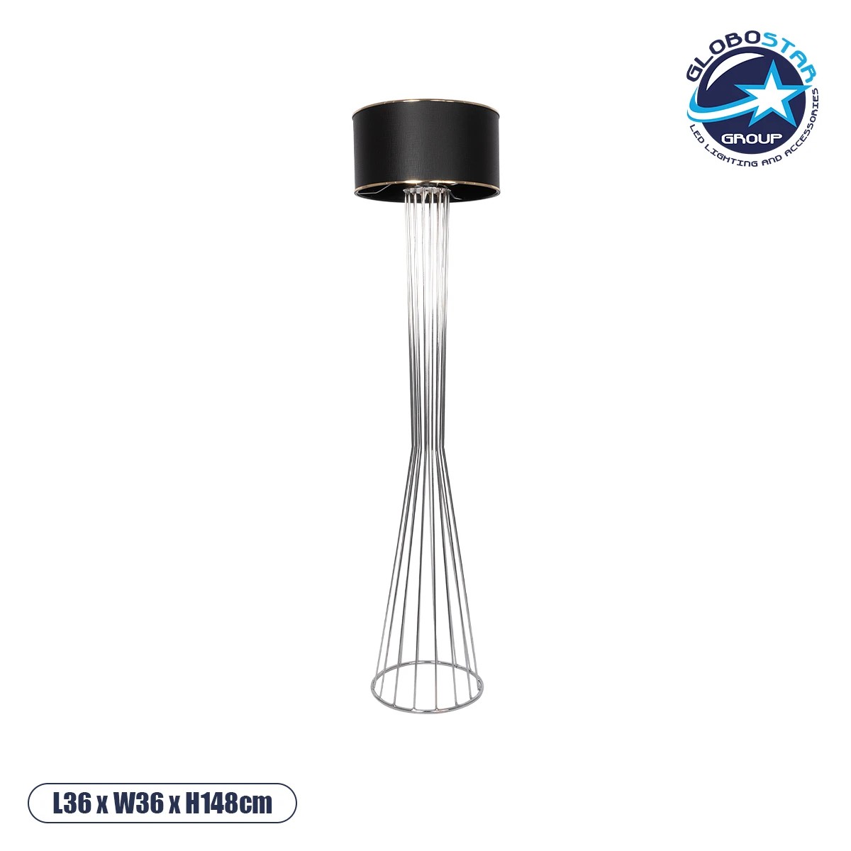 201_0039_1 GLOBOSTAR® NOVA 201-0039 Μοντέρνο Επιδαπέδιο Φωτιστικό με Ντουί 1 x E27 AC 220-240V IP20 - Ασημί & Μαύρο - Μ36 x Π36 x Υ148cm - Image 1