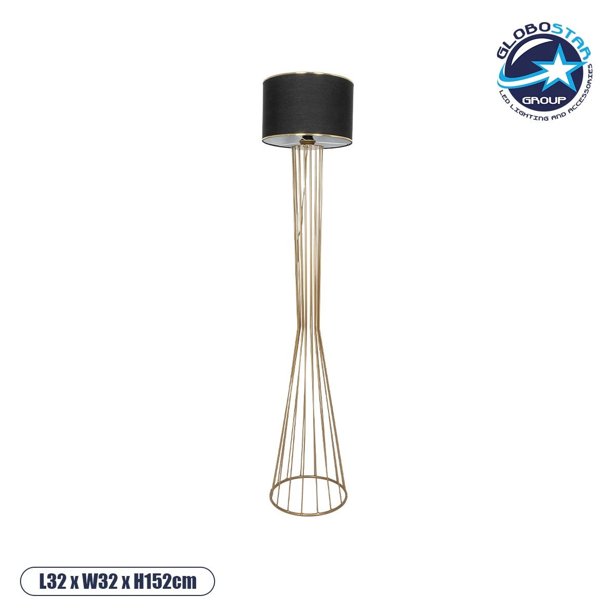 201_0042_1 GLOBOSTAR® NOVA 201-0042 Μοντέρνο Επιδαπέδιο Φωτιστικό με Ντουί 1 x E27 AC 220-240V IP20 - Χρυσό & Μαύρο - Μ32 x Π32 x Υ152cm - Image 1