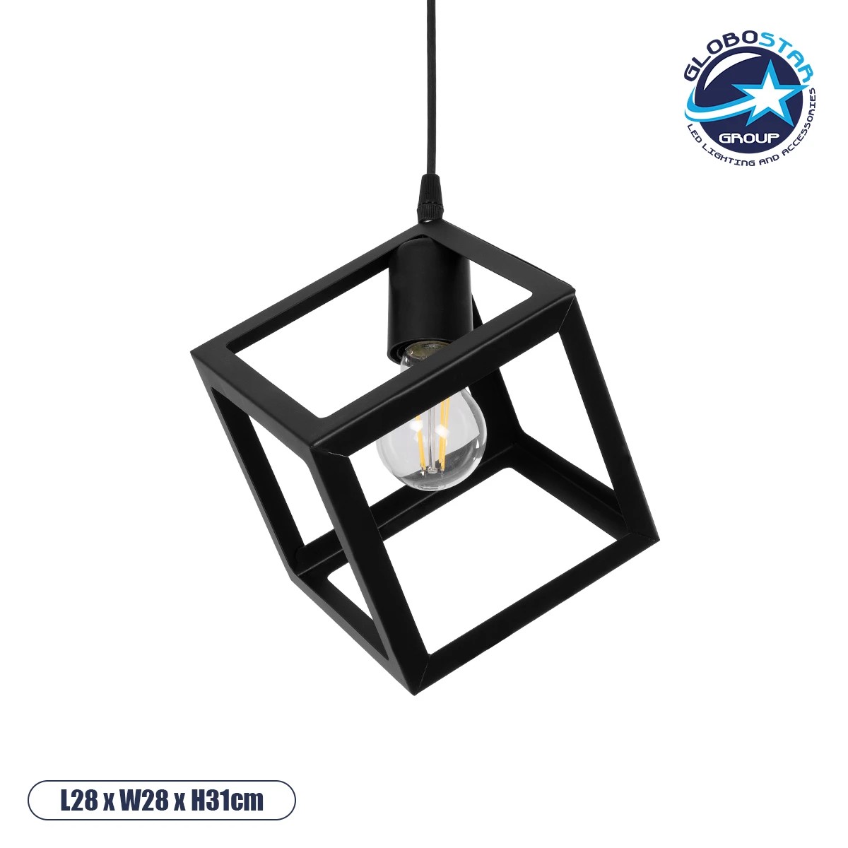 201_0049_1 GLOBOSTAR® DISE 201-0049 Μοντέρνο Κρεμαστό Φωτιστικό Οροφής με Ντουί 1 x E27 AC 220-240V IP20 - Μαύρο - Μ28 x Π28 x Υ29cm - Image 1