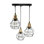 GLOBOSTAR® NOVARAY 201-0083 Vintage Κρεμαστό Φωτιστικό Οροφής με Ντουί 3 x E27 AC 220-240V IP20 - Μαύρο & Χρυσό - Μ40 x Π40 x Υ50cm - Image 6