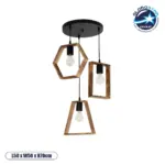 GLOBOSTAR® EMBER 201-0102 Vintage Κρεμαστό Φωτιστικό Οροφής με Ντουί 3 x E27 AC 220-240V IP20 - Καφέ & Μαύρο - Μ50 x Π50 x Υ70cm