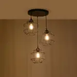 GLOBOSTAR® RAYNO 201-0108 Vintage Κρεμαστό Φωτιστικό Οροφής με Ντουί 3 x E27 AC 220-240V IP20 - Μαύρο - Μ42 x Π42 x Υ60cm - Image 3
