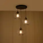 GLOBOSTAR® FLAMIA 201-0109 Vintage Κρεμαστό Φωτιστικό Οροφής με Ντουί 3 x E27 AC 220-240V IP20 - Μαύρο - Μ44 x Π44 x Υ66cm - Image 3