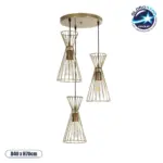 GLOBOSTAR® FLIXIO 201-0126 Vintage Κρεμαστό Φωτιστικό Οροφής με Ντουί 3 x E27 AC 220-240V IP20 - Χρυσό - Μ40 x Π40 x Υ70cm