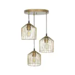 GLOBOSTAR® FLIXIO 201-0138 Vintage Κρεμαστό Φωτιστικό Οροφής με Ντουί 3 x E27 AC 220-240V IP20 - Χρυσό - Μ30 x Π30 x Υ70cm - Image 3