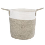 GloboStar® Artificial Garden CHALKI 20200 Διακοσμητικό Πλεκτό Καλάθι - Κασπώ Γλάστρα - Flower Pot  Μπεζ Σκούρο με Λευκό Π35cm x Υ40cm - Image 2