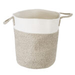 GloboStar® Artificial Garden CHALKI 20200 Διακοσμητικό Πλεκτό Καλάθι - Κασπώ Γλάστρα - Flower Pot  Μπεζ Σκούρο με Λευκό Π35cm x Υ40cm - Image 3