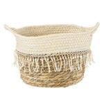 GloboStar® Artificial Garden MYKONOS 20279 Διακοσμητικό Πλεκτό Καλάθι - Κασπώ Γλάστρα - Flower Pot Μπεζ με Μακραμέ Φ22cm x Υ15cm - Image 2
