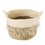 GloboStar® Artificial Garden MYKONOS 20279 Διακοσμητικό Πλεκτό Καλάθι - Κασπώ Γλάστρα - Flower Pot Μπεζ με Μακραμέ Φ22cm x Υ15cm - Image 3