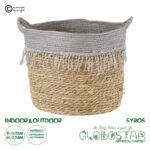 GloboStar® Artificial Garden SYROS 20283 Διακοσμητικό Πλεκτό Καλάθι - Κασπώ Γλάστρα - Flower Pot Μπεζ με Γκρι Φ28cm x Υ24cm