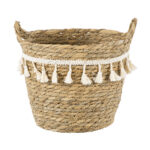 GloboStar® Artificial Garden SANTORINI 20284 Διακοσμητικό Πλεκτό Καλάθι - Κασπώ Γλάστρα - Flower Pot Μπεζ με Μακραμέ Φ20cm x Υ20cm - Image 2