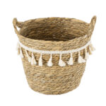GloboStar® Artificial Garden SANTORINI 20284 Διακοσμητικό Πλεκτό Καλάθι - Κασπώ Γλάστρα - Flower Pot Μπεζ με Μακραμέ Φ20cm x Υ20cm - Image 3