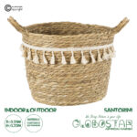 GloboStar® Artificial Garden SANTORINI 20285 Διακοσμητικό Πλεκτό Καλάθι - Κασπώ Γλάστρα - Flower Pot Μπεζ με Μακραμέ Φ25cm x Υ23cm