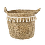 GloboStar® Artificial Garden SANTORINI 20286 Διακοσμητικό Πλεκτό Καλάθι - Κασπώ Γλάστρα - Flower Pot Μπεζ με Μακραμέ Φ31cm x Υ29cm - Image 2