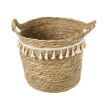 GloboStar® Artificial Garden SANTORINI 20286 Διακοσμητικό Πλεκτό Καλάθι - Κασπώ Γλάστρα - Flower Pot Μπεζ με Μακραμέ Φ31cm x Υ29cm - Image 3