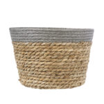 GloboStar® Artificial Garden ANTIPAROS 20289 Διακοσμητικό Πλεκτό Καλάθι - Κασπώ Γλάστρα - Flower Pot Μπεζ με Γκρι Φ22cm x Υ15cm - Image 4