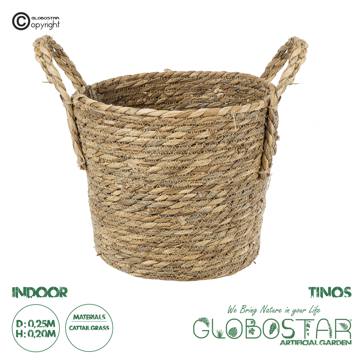 20290_1 GloboStar® Artificial Garden TINOS 20290 Διακοσμητικό Πλεκτό Καλάθι - Κασπώ Γλάστρα - Flower Pot Μπεζ Φ25cm x Υ20cm - Image 1