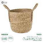 GloboStar® Artificial Garden TINOS 20291 Διακοσμητικό Πλεκτό Καλάθι - Κασπώ Γλάστρα - Flower Pot Μπεζ Φ30cm x Υ27cm