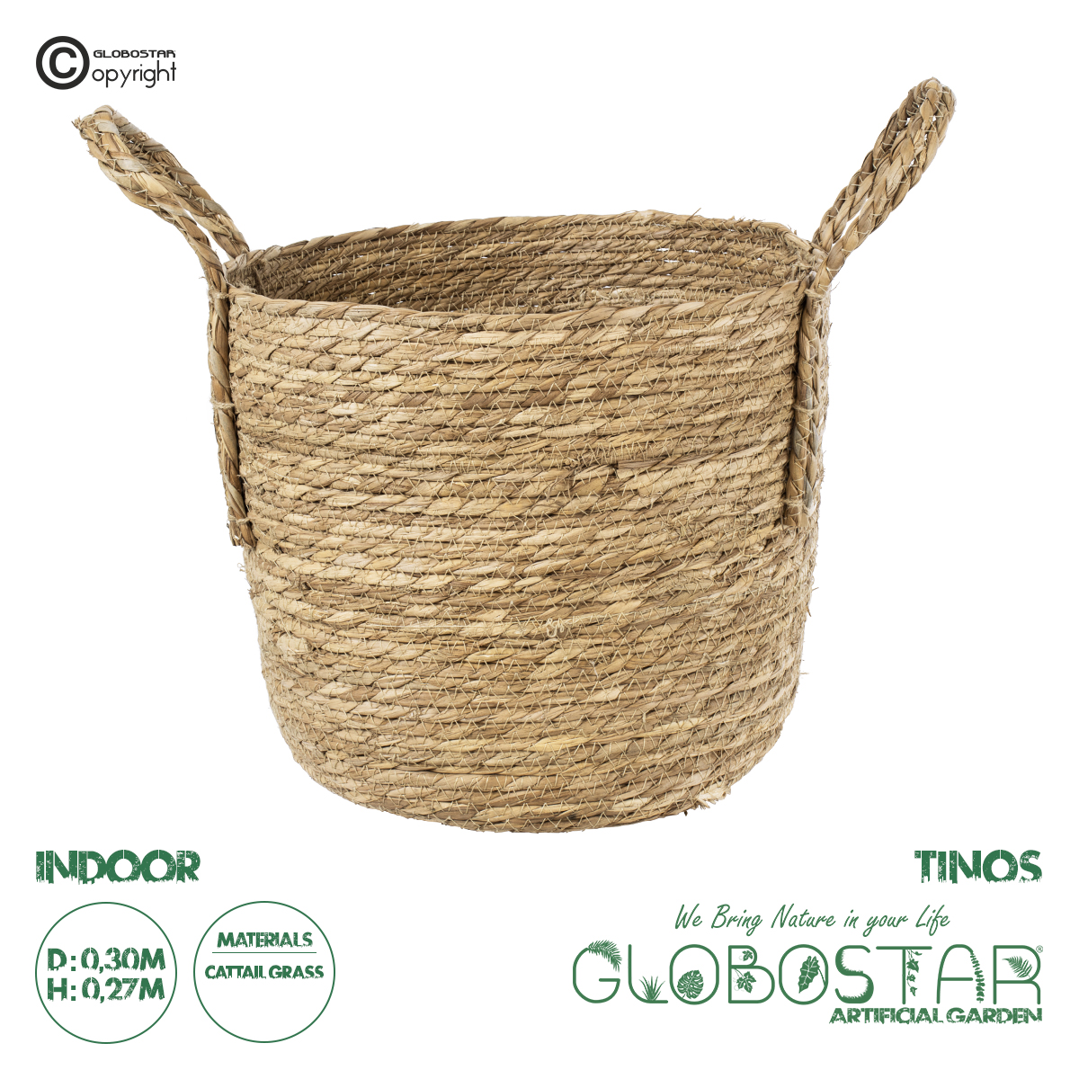 20291_1 GloboStar® Artificial Garden TINOS 20291 Διακοσμητικό Πλεκτό Καλάθι - Κασπώ Γλάστρα - Flower Pot Μπεζ Φ30cm x Υ27cm - Image 1