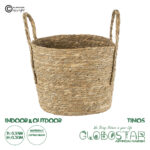 GloboStar® Artificial Garden TINOS 20292 Διακοσμητικό Πλεκτό Καλάθι - Κασπώ Γλάστρα - Flower Pot Μπεζ Φ35cm x Υ30cm