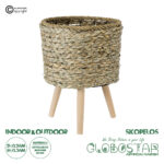 GloboStar® Artificial Garden SKOPELOS 20296 Διακοσμητικό Πλεκτό Καλάθι - Κασπώ Γλάστρα - Flower Pot Μπεζ με Καφέ Φ26cm x Υ36cm
