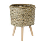 GloboStar® Artificial Garden SKOPELOS 20296 Διακοσμητικό Πλεκτό Καλάθι - Κασπώ Γλάστρα - Flower Pot Μπεζ με Καφέ Φ26cm x Υ36cm - Image 2
