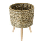 GloboStar® Artificial Garden SKOPELOS 20296 Διακοσμητικό Πλεκτό Καλάθι - Κασπώ Γλάστρα - Flower Pot Μπεζ με Καφέ Φ26cm x Υ36cm - Image 3