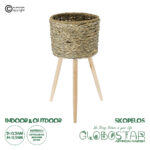GloboStar® Artificial Garden SKOPELOS 20298 Διακοσμητικό Πλεκτό Καλάθι - Κασπώ Γλάστρα - Flower Pot Μπεζ με Καφέ Φ26cm x Υ55cm