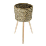 GloboStar® Artificial Garden SKOPELOS 20298 Διακοσμητικό Πλεκτό Καλάθι - Κασπώ Γλάστρα - Flower Pot Μπεζ με Καφέ Φ26cm x Υ55cm - Image 3
