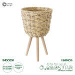 GloboStar® Artificial Garden LIMNOS 20299 Διακοσμητικό Πλεκτό Καλάθι - Κασπώ Γλάστρα - Flower Pot Μπεζ Φ26cm x Υ42cm