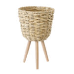 GloboStar® Artificial Garden LIMNOS 20299 Διακοσμητικό Πλεκτό Καλάθι - Κασπώ Γλάστρα - Flower Pot Μπεζ Φ26cm x Υ42cm - Image 2