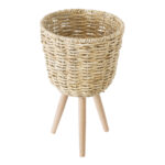 GloboStar® Artificial Garden LIMNOS 20299 Διακοσμητικό Πλεκτό Καλάθι - Κασπώ Γλάστρα - Flower Pot Μπεζ Φ26cm x Υ42cm - Image 3