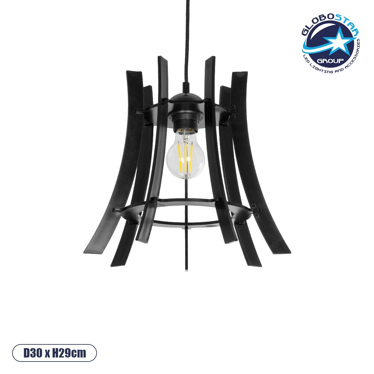 202_0029_01 GLOBOSTAR® VIVIDUS 202-0029 Μοντέρνο Κρεμαστό Φωτιστικό Οροφής με Ντουί 1 x E27 AC 220-240V IP20 - Μαύρο - Μ30 x Π30 x Υ29cm - Image 1