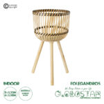 GloboStar® Artificial Garden FOLEGANDROS 20302 Διακοσμητικό Πλεκτό Καλάθι - Κασπώ Γλάστρα - Flower Pot Μπεζ με Καφέ Φ32cm x Υ59cm