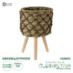 GloboStar® Artificial Garden SAMOS 20303 Διακοσμητικό Πλεκτό Καλάθι - Κασπώ Γλάστρα - Flower Pot Μπεζ με Καφέ Φ22cm x Υ34cm
