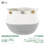 GloboStar® Artificial Garden KYTHNOS 20313 Διακοσμητικό Πλεκτό Καλάθι - Κασπώ Γλάστρα - Flower Pot Γκρι με Λευκό Φ25cm x Υ24cm