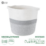 GloboStar® Artificial Garden POSITANO 20319 Διακοσμητικό Πλεκτό Καλάθι - Κασπώ Γλάστρα - Flower Pot Γκρι με Λευκό Φ25cm x Υ25cm