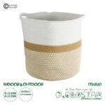 GloboStar® Artificial Garden ITHAKI 20325 Διακοσμητικό Πλεκτό Καλάθι - Κασπώ Γλάστρα - Flower Pot Μπεζ με Λευκό Φ30 x Υ30cm