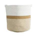 GloboStar® Artificial Garden ITHAKI 20325 Διακοσμητικό Πλεκτό Καλάθι - Κασπώ Γλάστρα - Flower Pot Μπεζ με Λευκό Φ30 x Υ30cm - Image 4