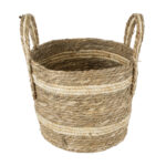 GloboStar® Artificial Garden NAXOS 20333 Διακοσμητικό Πλεκτό Καλάθι - Κασπώ Γλάστρα - Flower Pot Μπεζ με Καφέ Φ30cm x Υ26cm - Image 3