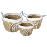 GloboStar® Artificial Garden SARDINIA 20335 ΣΕΤ 3 Διακοσμητικά Πλεκτά Καλάθια - Κασπώ Γλάστρες - Flower Pots Μπεζ με Μακραμέ A:Φ25cm x Υ20cm B:Φ30cm x Υ27cm C:Φ35cm x Υ30cm - Image 3