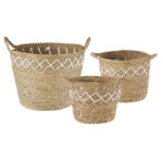 GloboStar® Artificial Garden ZAKYNTHOS 20336 ΣΕΤ 3 Διακοσμητικά Πλεκτά Καλάθια - Κασπώ Γλάστρες - Flower Pots Μπεζ με Μακραμέ A:Φ24cm x Υ20cm B:Φ28cm x Υ24cm C:Φ32cm x Υ28cm - Image 2