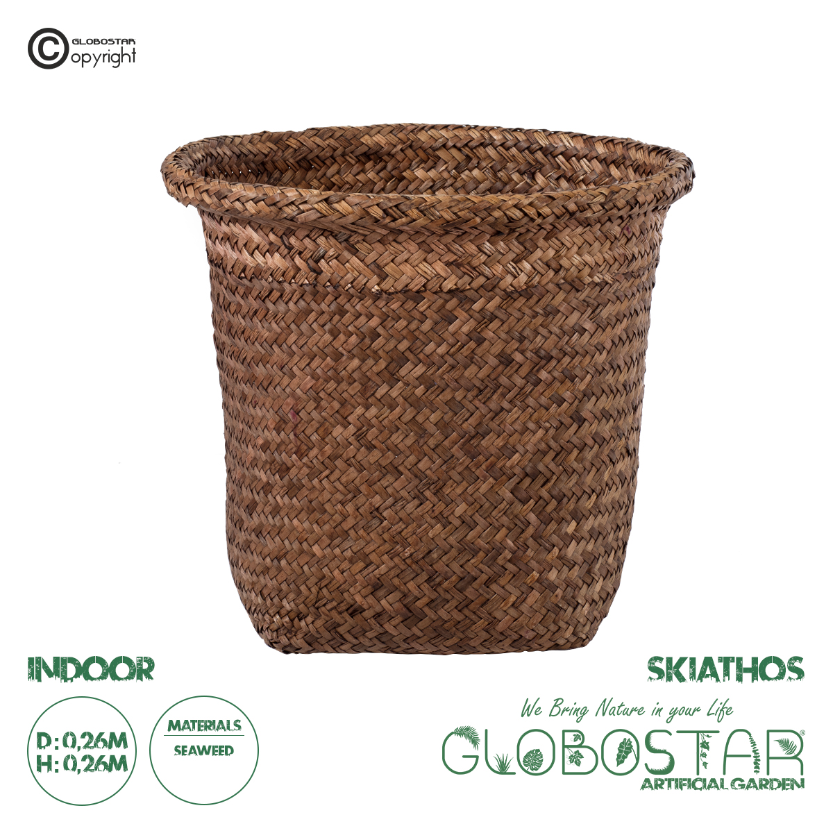 20346_1 GloboStar® Artificial Garden SKIATHOS 20346 Διακοσμητικό Ψάθινο Καλάθι - Κασπώ Γλάστρα - Flower Pot Καφέ Φ26cm x Υ26cm - Image 1