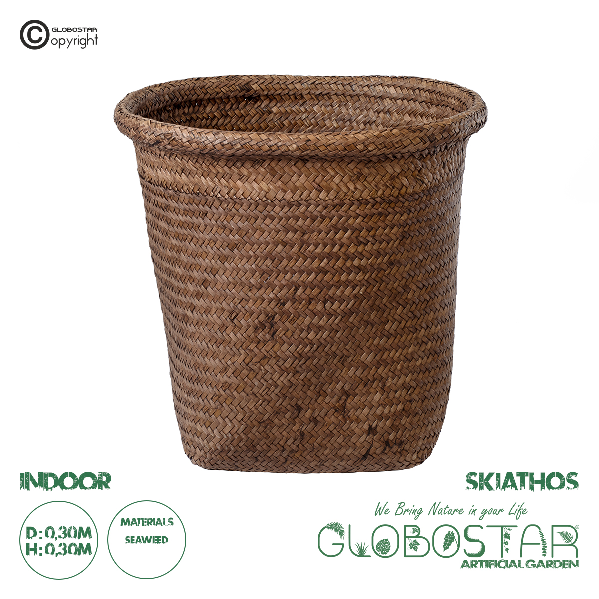 20347_1 GloboStar® Artificial Garden SKIATHOS 20347 Διακοσμητικό Ψάθινο Καλάθι - Κασπώ Γλάστρα - Flower Pot Καφέ Φ30cm x Υ30cm - Image 1