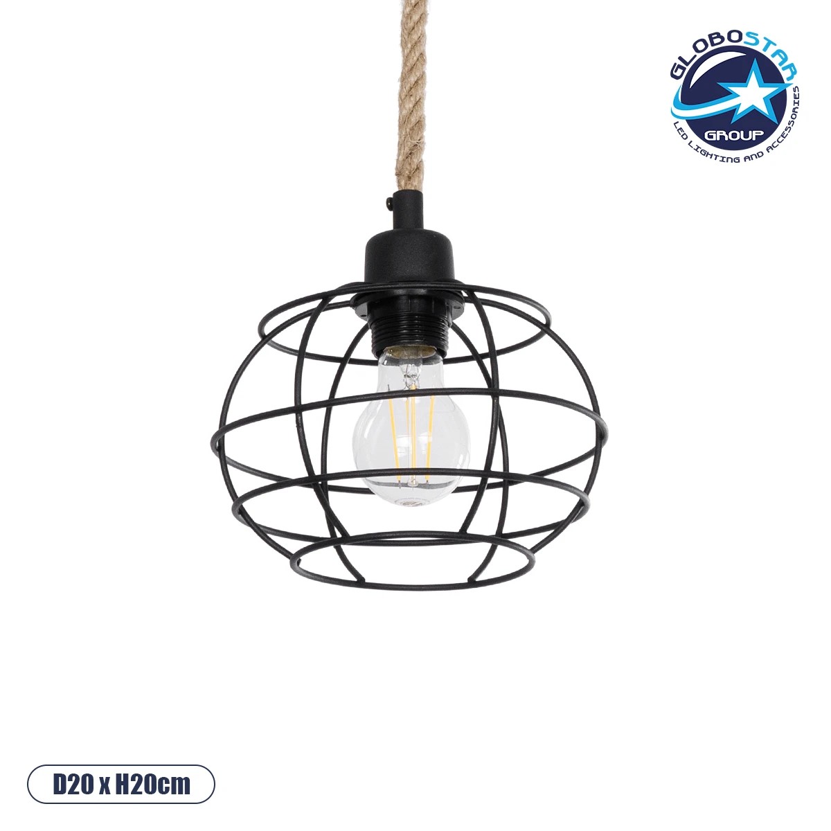 203_0008_1 GLOBOSTAR® TALAH 203-0008 Vintage Κρεμαστό Φωτιστικό Οροφής με Ντουί 1 x E27 AC 220-240V IP20 - Μαύρο & Μπεζ - Μ20 x Π20 x Υ20cm - Image 1